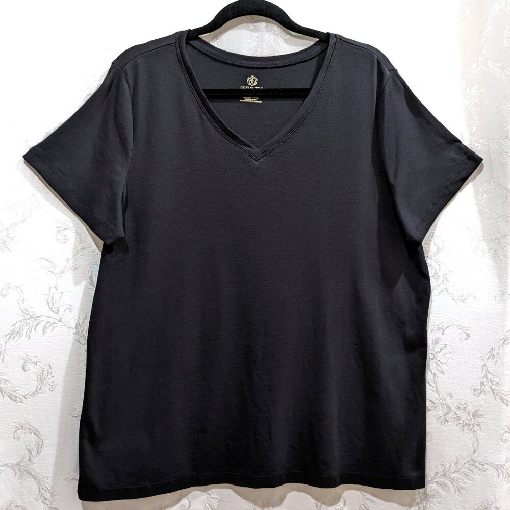 Supima Cotton V-Neck Black Short Sleeve Tee 16-18W 100% Cotton Soft Comfy NWOT